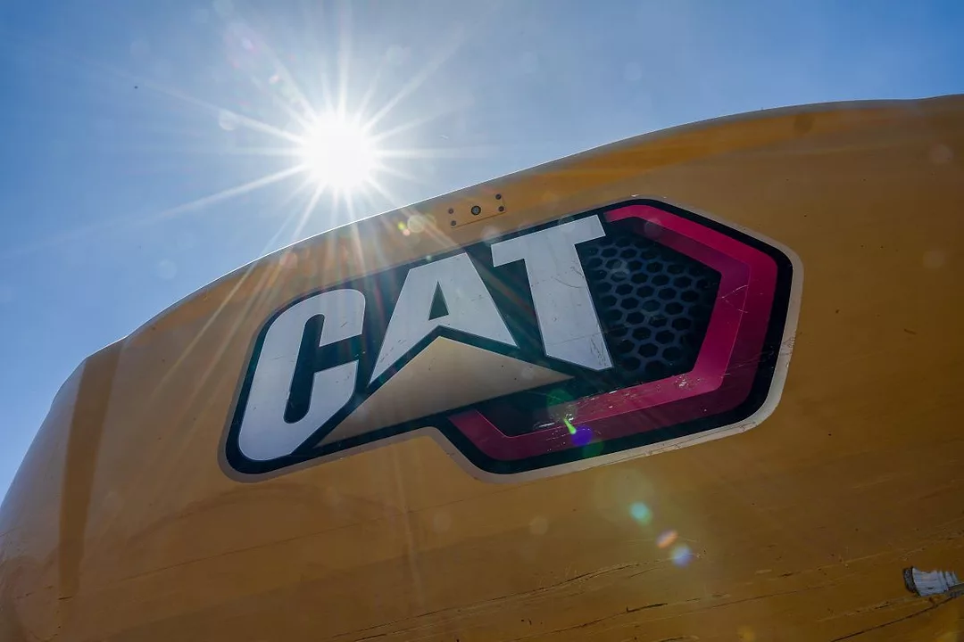 The Caterpillar logo on a tractor.