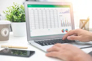 A PAIR OF HANDS TYPES ON A COMPUTER KEYBOARD WITH A SPREADSHEET ON THE SCREENson33-1181407201.jpg