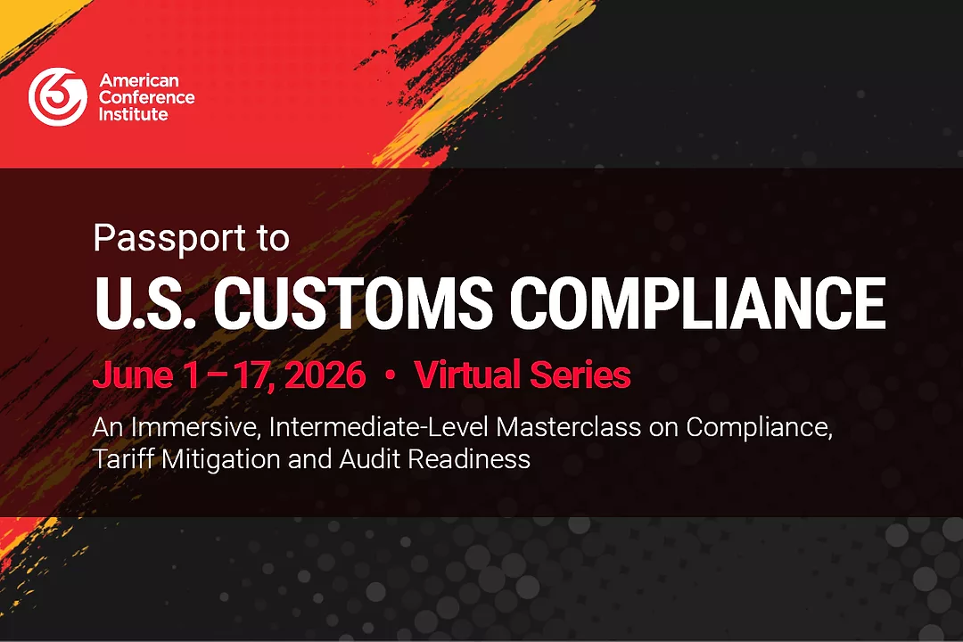Customs Compliance Virtual Series info with red/black background