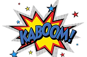 A GRAPHIC OF JAGGED EDGES AND STARS AROUND THE WORD KABOOM!