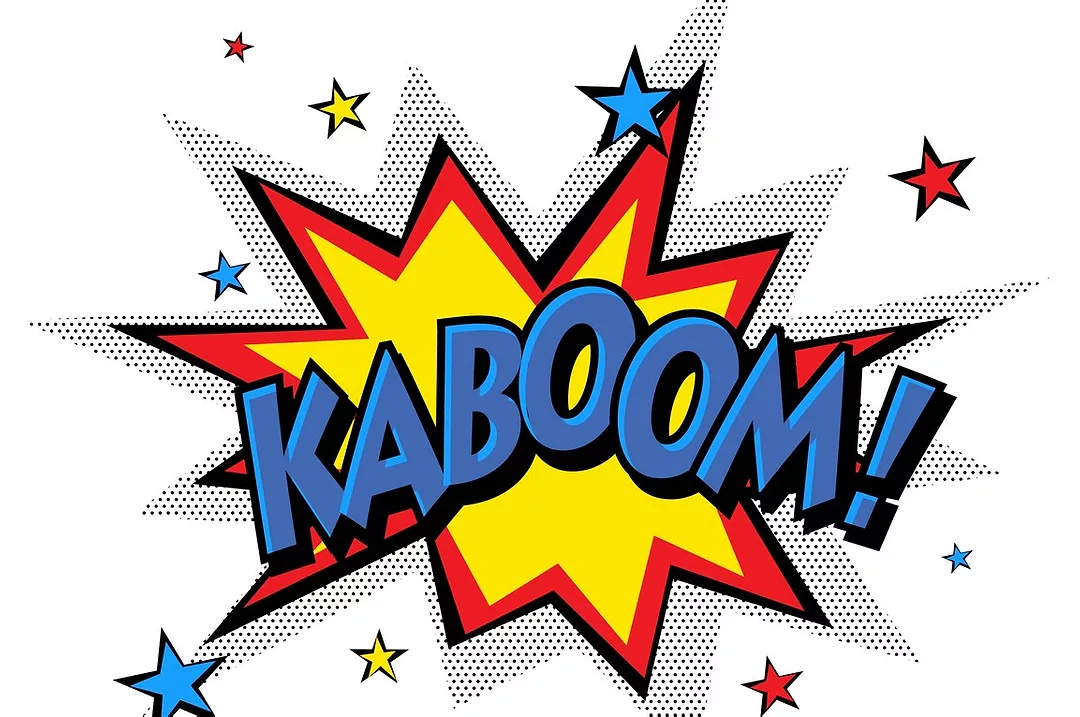 A GRAPHIC OF JAGGED EDGES AND STARS AROUND THE WORD KABOOM!