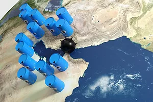 Oil Barrels sit on a Middle East Map