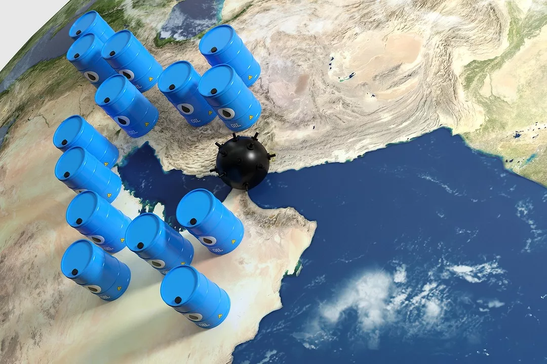 Oil Barrels sit on a Middle East Map