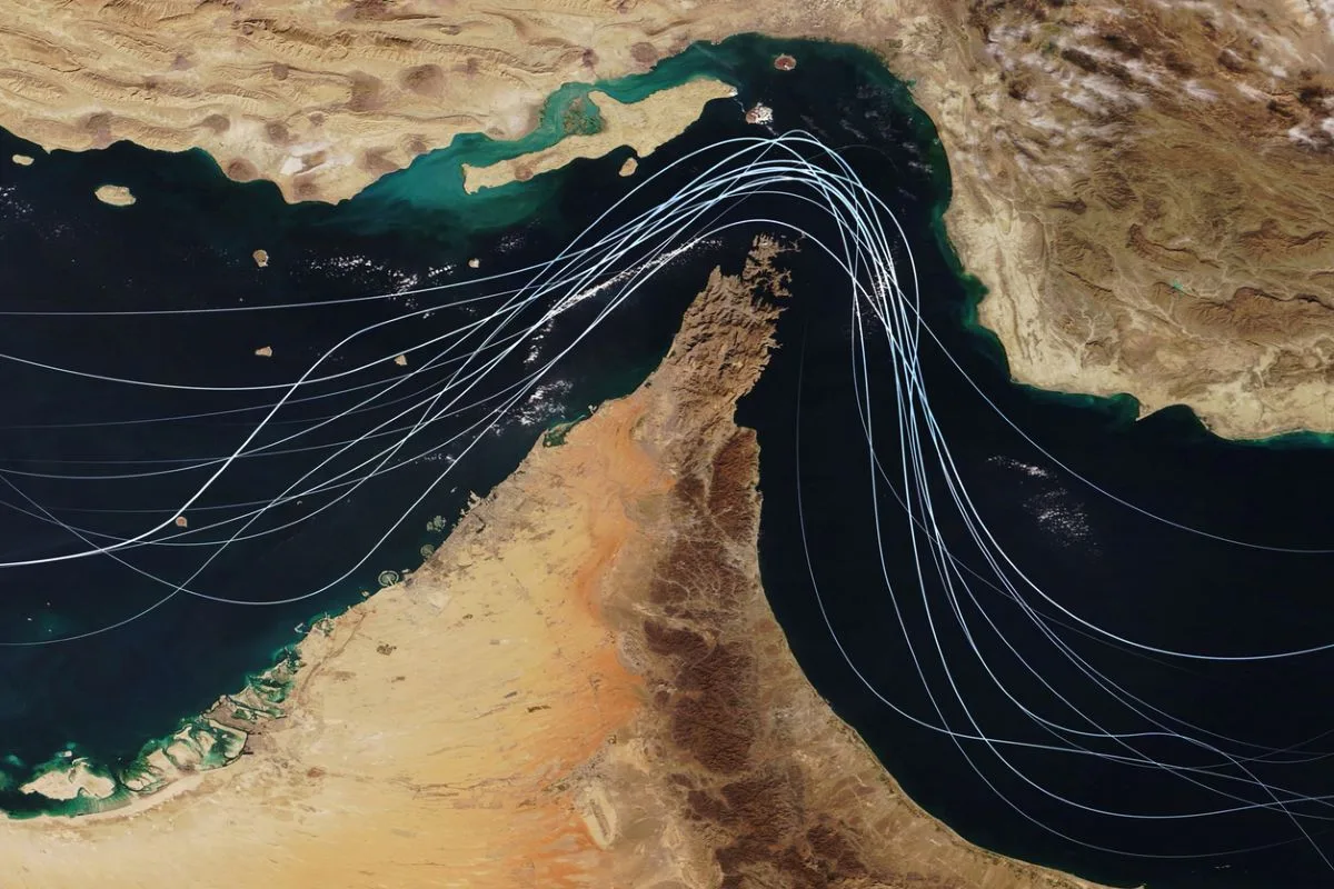 Strait of hormuz satellite shipping traffic persian gulf istock alones creative 2265963203