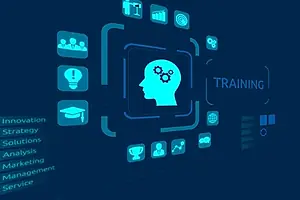 Training online education webinar personal development motivation e-learning business concept on virtual screen