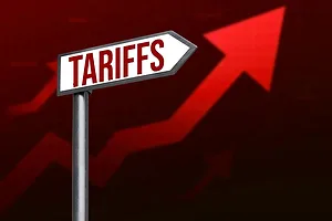 Tariffs increasing concept with Red graph in the backdrop of a signboard. 