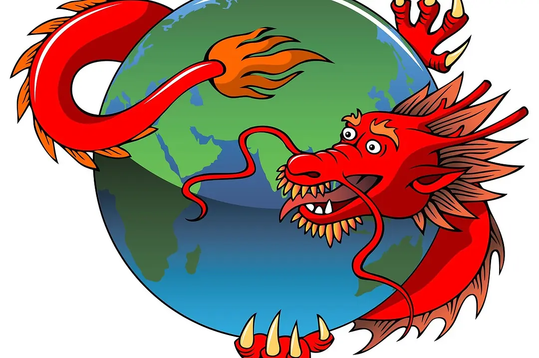 A GRAPHIC SHOWING A RED DRAGON ENCIRCLING THE WORLD