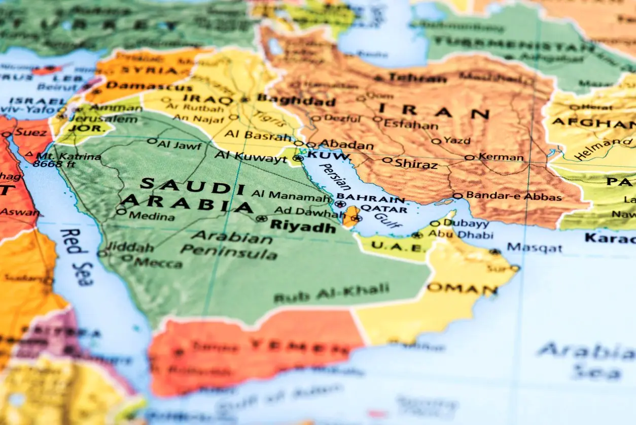 Red sea persian gulf hormuz saudi arabia yemen map istock omersukrugoksu 508540664